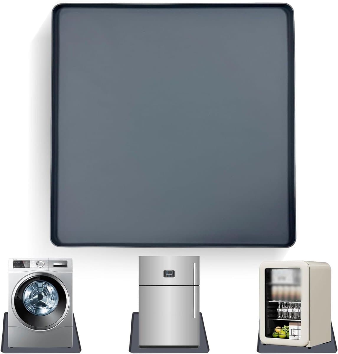 Verhoogde Koelkastmat 65 x 60 cm van Siliconen - Vloermat voor Koelkast, Wasmachine en Wijnkast, Lekbak en Vloerbescherming (Zwart) — afbeelding 1