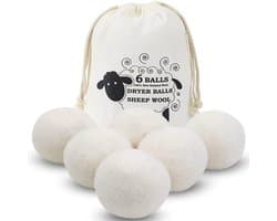 Wool Dry Drogerballen - Droogballen - Wasbollen - Beige - 6 stuks - Antistatisch, Natuurlijke Wasverzachter - Wit - Herbruikbare Wasdrogerballen - Wasballen - Wasdrogerballen - Duurzaam Drogen - Inclusief Opbergzakje