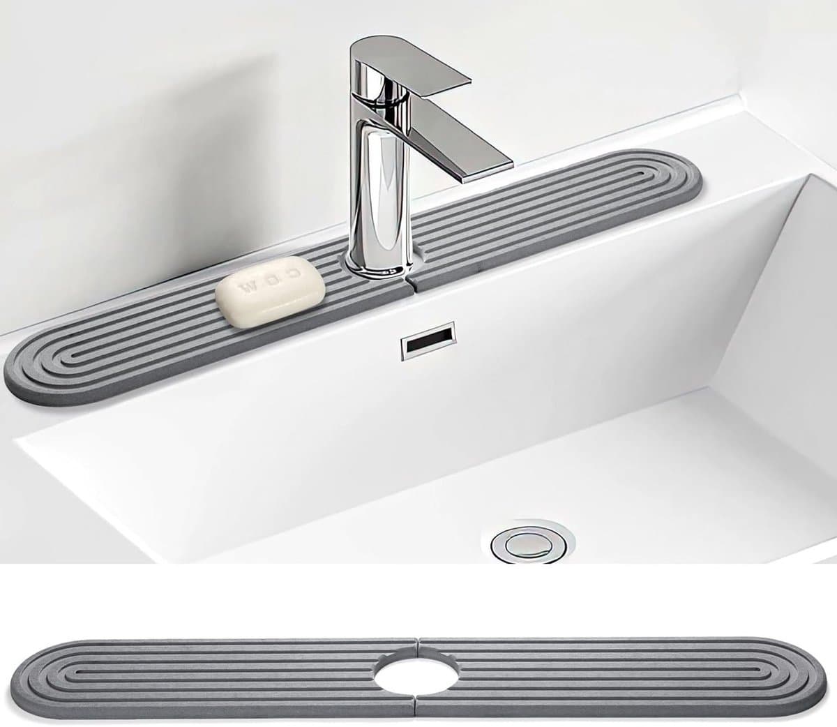 Diatomiet Afwasmat voor Keuken en Badkamer, Sneldrogend Waterabsorberend, Inclusief Schuurpapier (Donkergrijs, 61 x 100 cm) — afbeelding 1