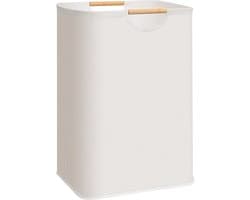 Grote wasmand - 80 liter (21,1 gallon) Opvouwbare wasmand met bamboe handgrepen - vrijstaande waterdichte wasmand voor wasruimte slaapkamer studentenkamer handdoeken speelgoed beige