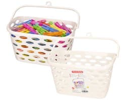 Plasticforte Wasknijpers ophang mandje aan haak - 2x - 26 x 15 x 21 cm - creme wit - kunststof — afbeelding 1