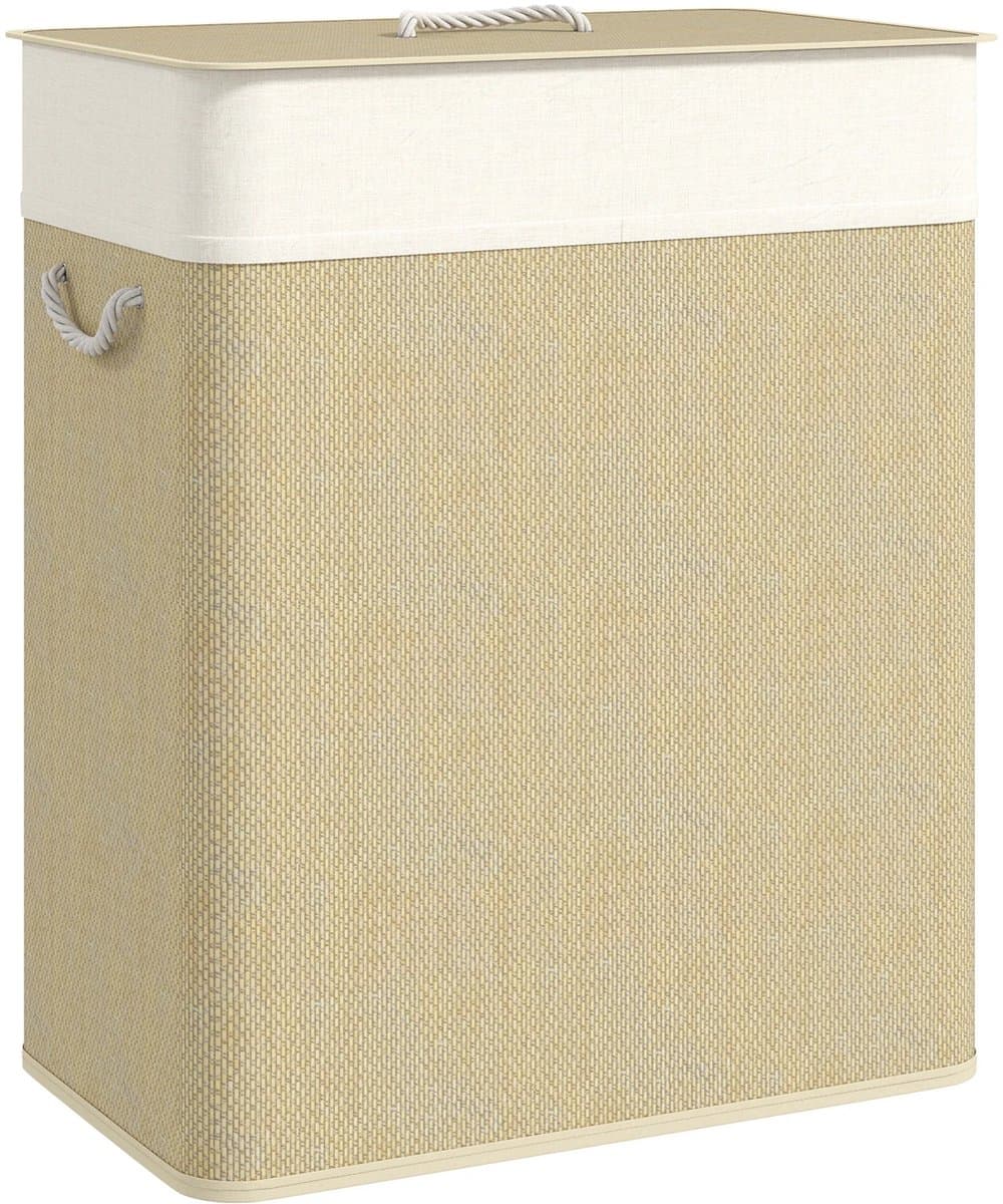 Celestul Wasmand - Wasmand met 3 vakken - Bamboe Wasmand - Was Sorteerder - Wasmand met Deksel - Uitneembare Waszakken - Direct Sorteren - 144 L - 60 x 40 x 60 cm - Beige — afbeelding 1