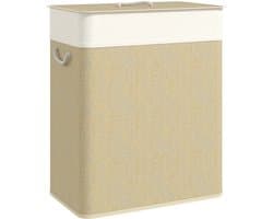 Celestul Wasmand - Wasmand met 3 vakken - Bamboe Wasmand - Was Sorteerder - Wasmand met Deksel - Uitneembare Waszakken - Direct Sorteren - 144 L - 60 x 40 x 60 cm - Beige