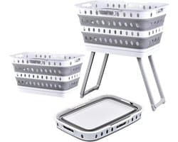 Wasmand Opvouwbaar - Kledingmand Standaard - Wassen Organiseren - Kantelvaste Constructie - 41x8x60 cm - Wit
