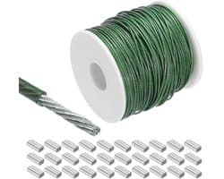 Roestvrijstalen Staalkabel 100 meter | Vinylgecoat met Aluminium Hulzen | Waslijn en Plantenophanging.