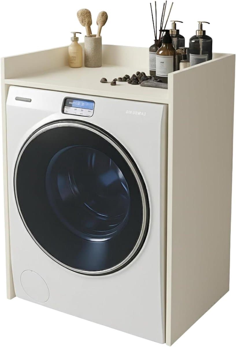Wasmachine Kast - Ombouw Meubel - Badkamer Organisatie - Geluiddempend Ontwerp - 66x97x62 cm - Kasjmier Beige — afbeelding 1