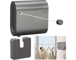 Uittrekbare Waslijn - Wand Wasrek - Kleding Drogen - Dubbele Touwen - 42 Meter - Grijs