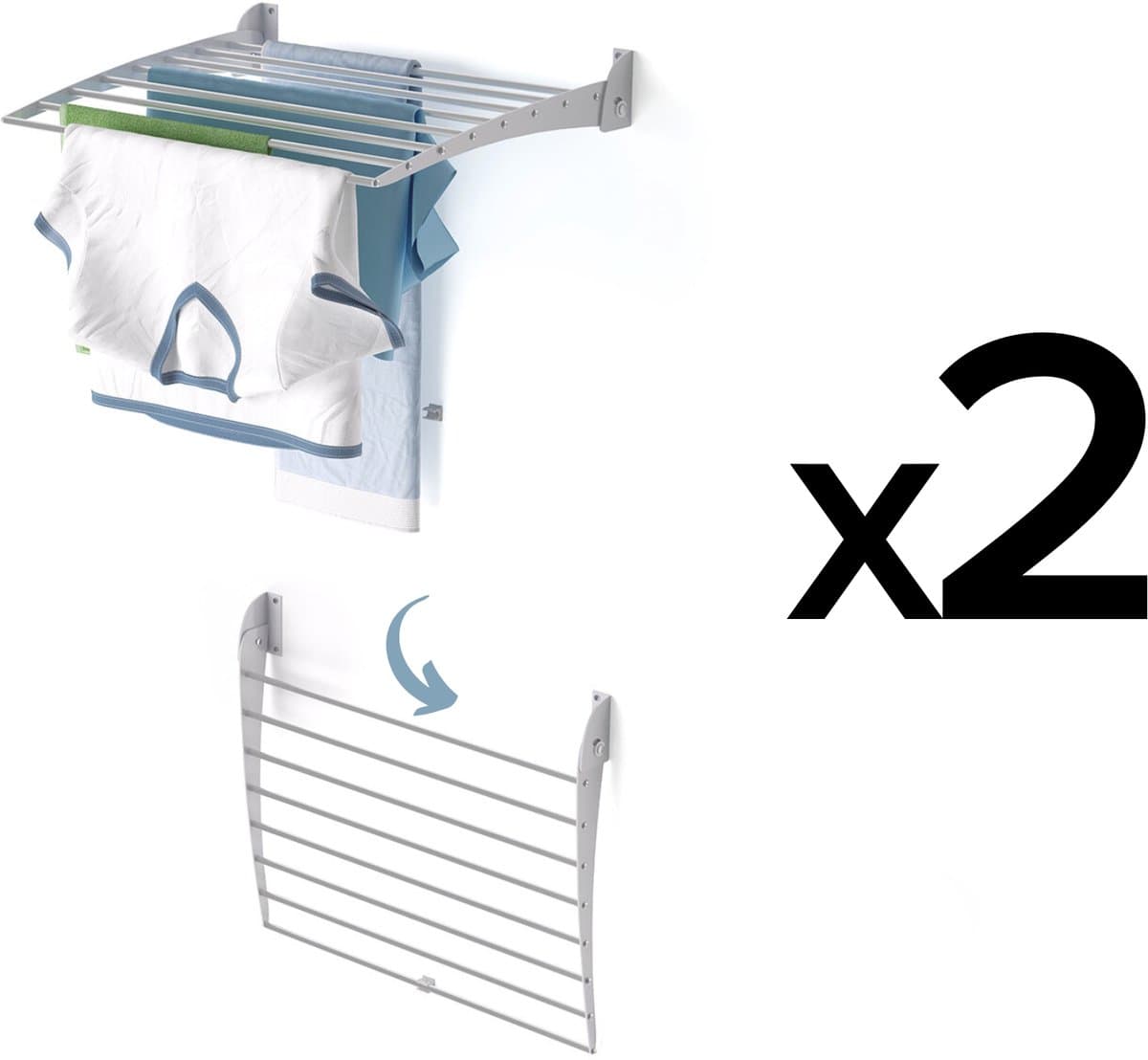 2x Foxydry Fold 60 DOWN - wasdroogrek wandmontage clicksysteem - neerwaartse sluiting - 60 x 50 x 10 cm — afbeelding 1