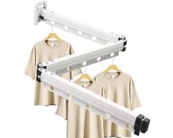 Opvouwbaar droogrek voor wandmontage - ruimtebesparend en roterend - wit - aluminium - 126 cm