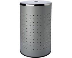 Grijze Rvs Wasmand met Deksel en Ventilatiegaten - 54 Liter