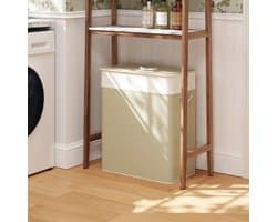 REDOM - Wasmand - 100 L inhoud - 2 vakken - Deksel en uitneembare waszak - Bamboe en metalen frame - Wit - 52 x 32 x 63 cm