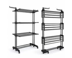 Adelair wasrek - Droogrek - Wasrek inklapbaar - Droogrek inklapbaar - 4 niveaus en laags - Met rollen - Zwart - 63,5x125,5x173 cm groot