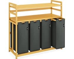 Premium wasmand van 200 liter - Met 4 vakken - Bamboedesign - Stijlvolle wassorteerder - Voor elke ruimte