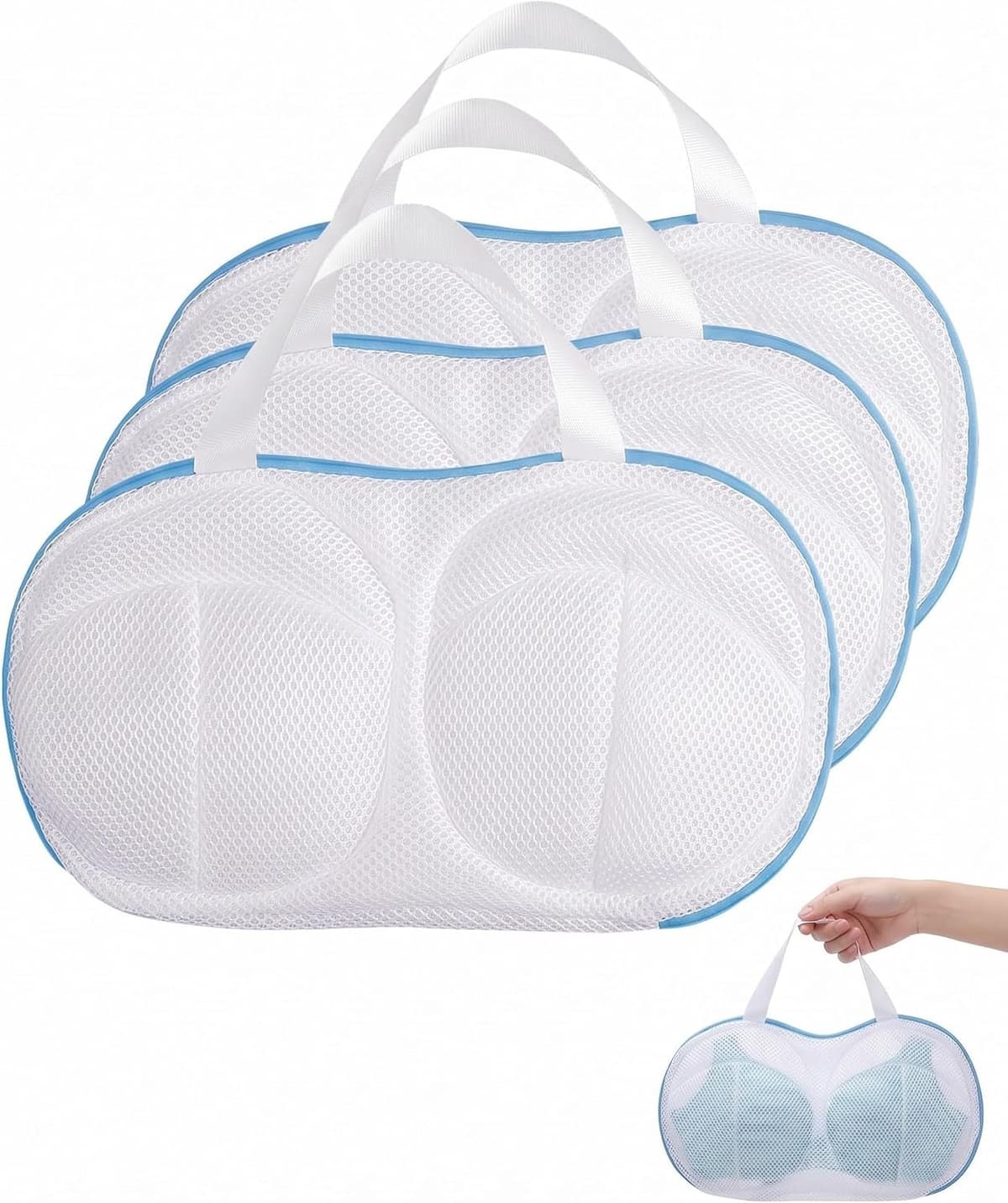 Waszakjes voor de wasmachine, 3-delige set, blauw, 20x30 cm met ritssluiting, beschermt ondergoed, bh's en delicate kledingstukken tegen vervorming en samendrukking in de wasmachine. — afbeelding 1