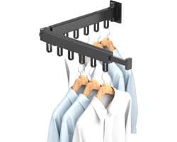 Intrekbaar droogrek met haken - robuust en ruimtebesparend - binnen en buiten - zwart, 2-laags