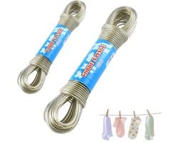 Waslijn Uittrekbaar - Waslijn met Stalen Kern - 2 mm/3 mm Dikte - 20 m Lengte - Geschikt voor Buiten - Hoge Treksterkte - Drooglijn
