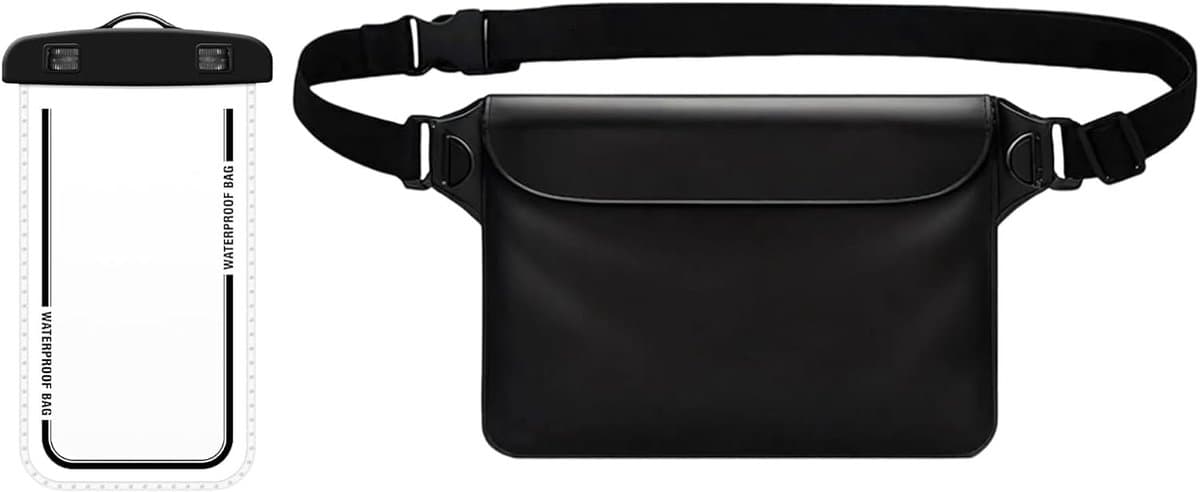 2 x waterdichte tas, waterdichte tas en waterdichte telefoontas, waterdichte heuptas, universeel voor watersport, strand, zwemmen, boottochten, kajakken, surfen enz — afbeelding 1