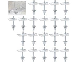 Kantelpluggen 20 stuks, M6 x 100 millimeter zwaarbelastbare veerkleppluggen van koolstofstaal, Kantelbare plug, holteplug, met schijf en moer, voor holle wanden, vezelplaat