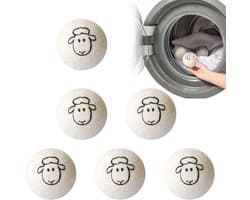 Wool Dryer Balls, vilten ballen voor droger, drogerballen van natuurlijke wol, 6 stuks drogerballen voor wasdroger, woldroger, wasdrogerballen, schapenwol, herbruikbaar, Ø 6 cm, wit