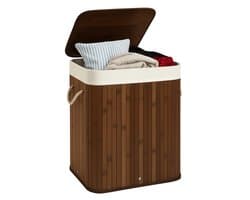 Lomera Bamboe Wasmand - Wasmand Met Deksel - 72 Liter Capaciteit - Opvouwbare Wasmand - Draaghengsels - Afneembaar Deksel - Natuurlijke Bruine Kleur - Verstevigde Metalen Ring - Uitneembare Waszak - Wasbare Binnenzak