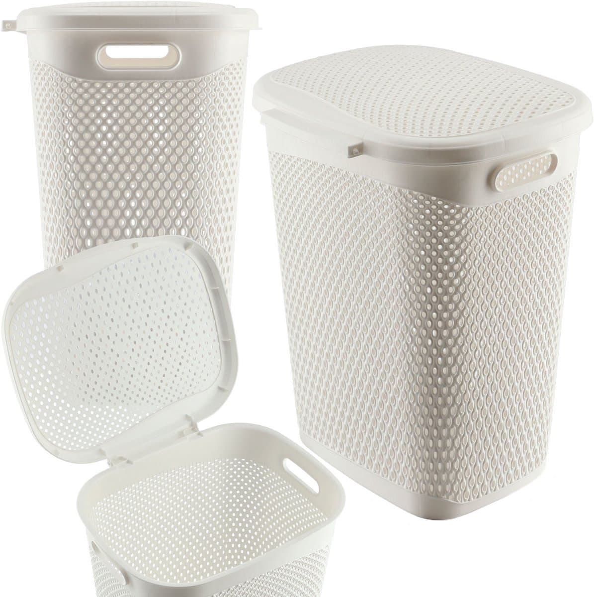 KADAX Plastic wasbak, lichte wasmand, wasverzamelaar van kunststof, luchtdoorlatende wasbox, met deksel (wit) — afbeelding 1