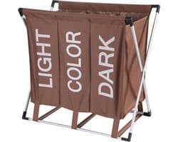 Wassorteerder - 90L - Wasmand 3 Vakken - Opvouwbare Wasmanden - Organizer - Wassorteerder 3 vaks - Alu Frame - Bruin