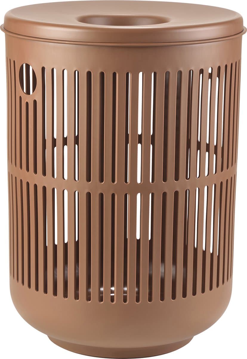 Zone Denmark Ume Wasmand met Deksel - Ronde Wasmand met Hengsel - Wasbox of Opbergmand - Kunststof - 60 liter - Terracotta — afbeelding 1