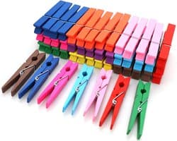 50 Gekleurde Houten Wasknijpers 7,5 cm met Roestvrije Spiraal voor Wasgoed en Knutselen