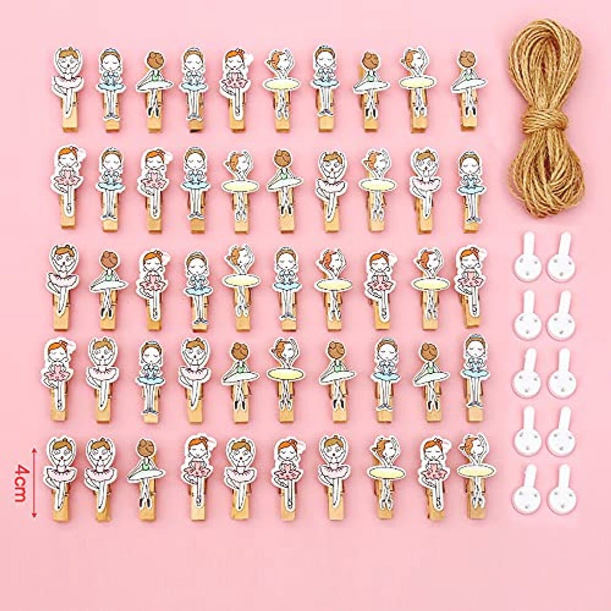 Mini Houten Wasknijpers met Jute Koord - Set van 50 Decoratieve Knijpers voor Creatief Handwerk — afbeelding 1