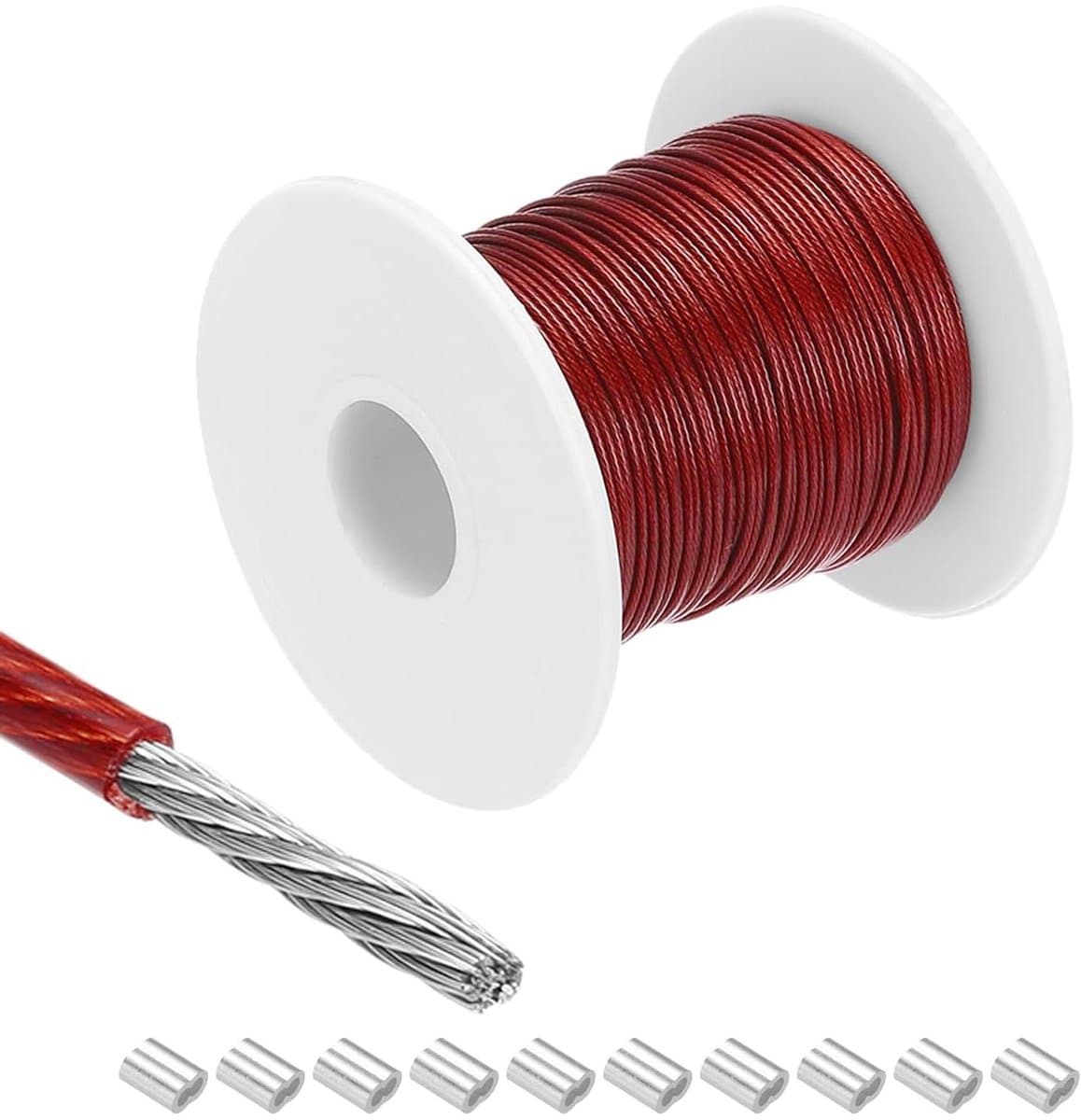 Metalen kabel van roestvrij staal 2 mm met vinyl coating - Hangkabel voor droogrek - Rood — afbeelding 1