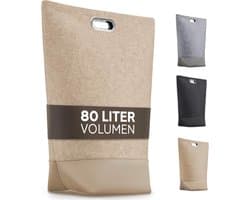 TULENO® XL wasverzamelaar van vilten stof, waszak met handgrepen afsluitbaar, grote wasmand, opvouwbaar, als waszak en verzamelaar voor vuile was, beige — afbeelding 1