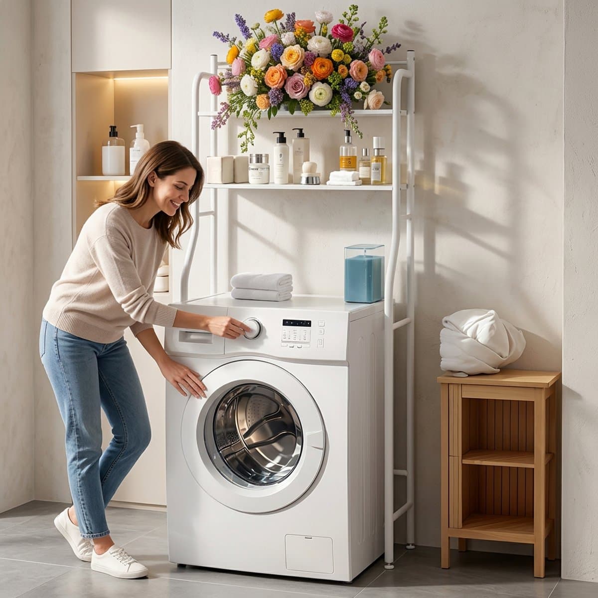 CHIWIN Wasmachine Opbergrek 2 Lagen – Badkamer Rek Met Verstelbare Poten 151 cm — afbeelding 1