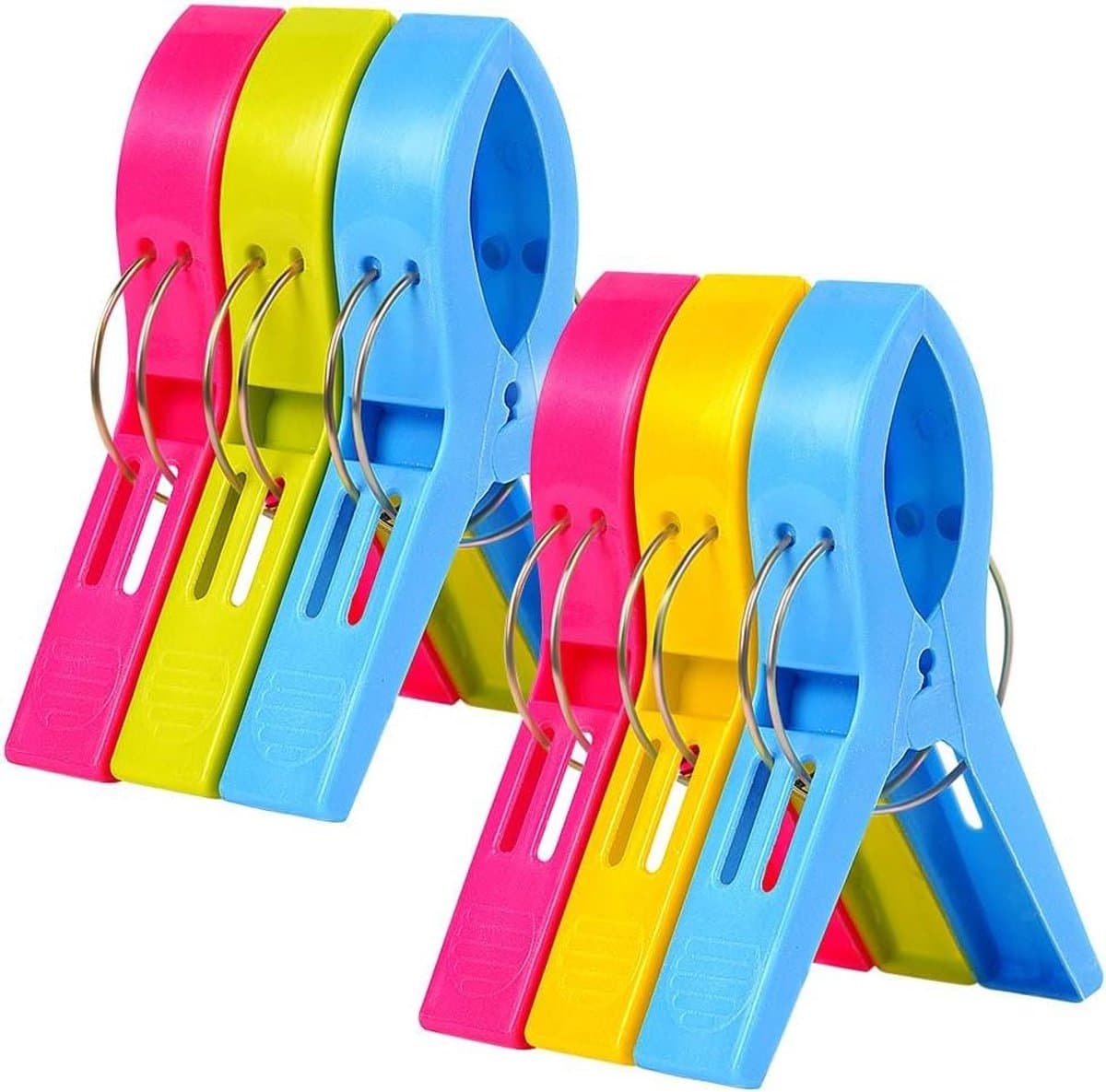 Wasknijpers voor Strandhanddoeken en Zwembadstoelen - Set van 6 - Plastic Handdoekklemmen - Anti-wegwaaien Clips — afbeelding 1
