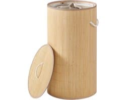 SONGMICS LCB078YZ01 - Wasmand met Deksel - Bamboe - Opvouwbaar - Rond Design