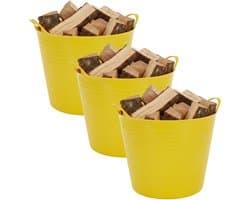 Excellent houseware Flexibele kuip / emmer - 3x - geel - 27 liter - kunststof - 42 x 35 cm