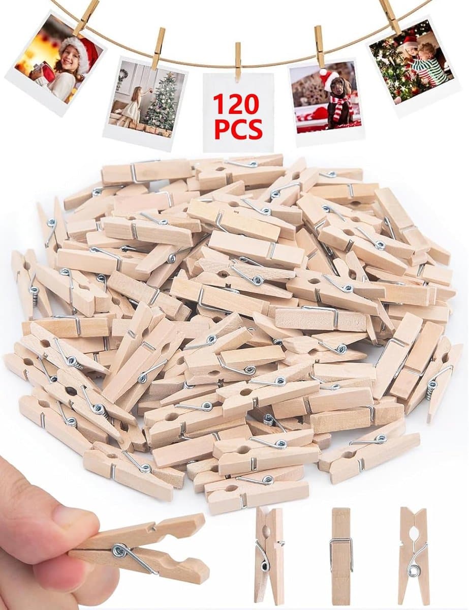 120 Stuks Mini Houten Knijpers voor Ambachten en Decoratie 3,5 cm — afbeelding 1