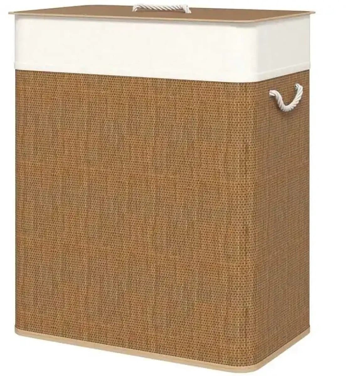 Delightness Wasmand - Wasmand 2 Vakken - Wasmand Met Deksel - Wasmanden - Uitneembare Waszak - 100L - 2x 50L - Bamboo - Bruin — afbeelding 1