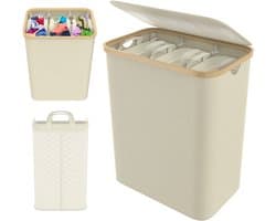 ACXIN Opvouwbare Wasmand met Deksel - 3 Vakken Wassorter - 140 Liter - Beige
