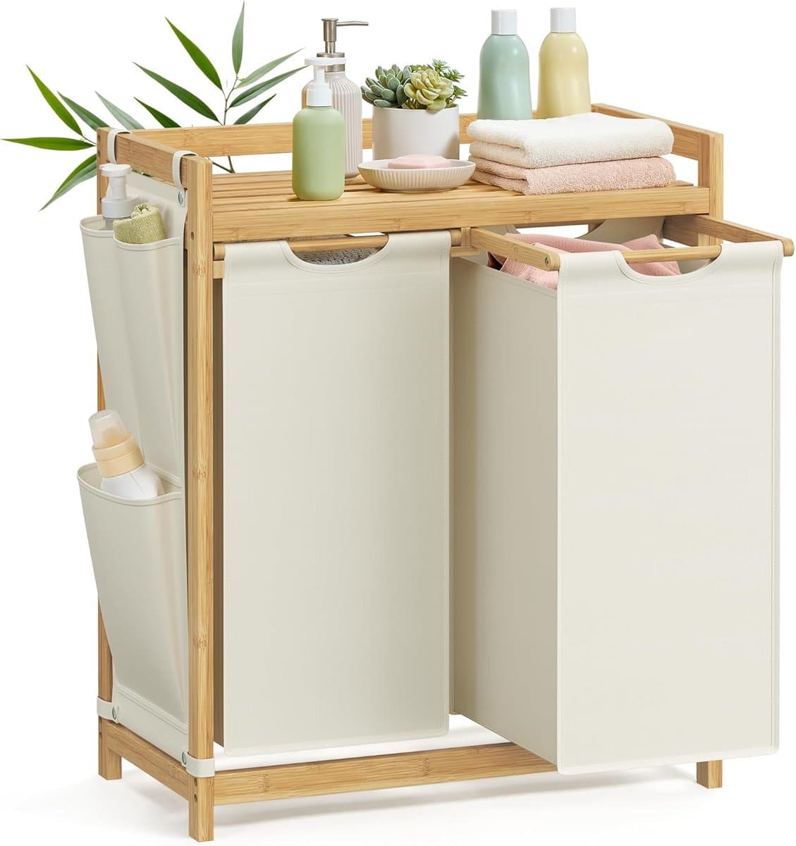 Hoppa! Wasmand - Crème Wit - Bamboe, Oxford-Doek - 63 x 33 x 78 cm (B x D x H) — afbeelding 1