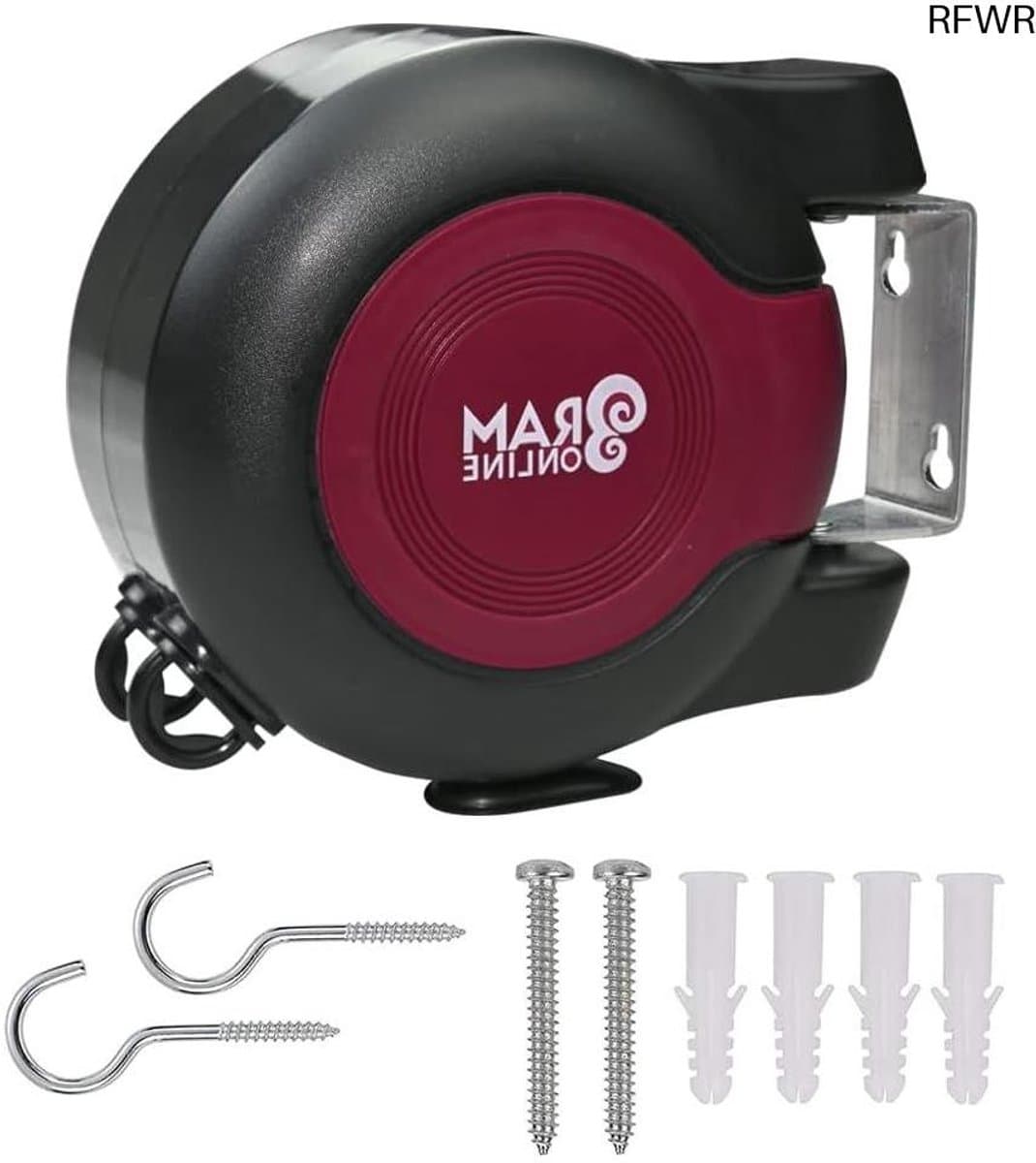 RFWR® 30 Meter Intrekbare Haspel Waslijn - Wandmontage, Dubbele Kabel, 2 x 15 Meter Droogruimte — afbeelding 1