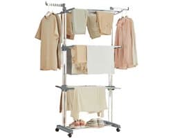 Kleding droogrek - opvouwbaar wasrek - roestvrijstalen standaard - spatiebesparing - 63,5 cm x 128,02 cm x 172,97 cm