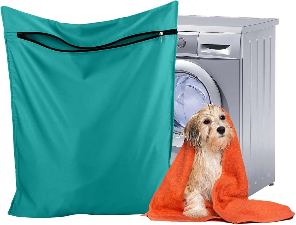 Waszakken voor huisdieren - Waszakken van twill polyester - Grote waszakken met rits - Voorkomt dat waszakken verstopt raken door dierenhaar - wasmachine, 70 x 80 cm,waszak voor huisdieren voor honden, katten en konijnen (Meerblauw)- L — afbeelding 1