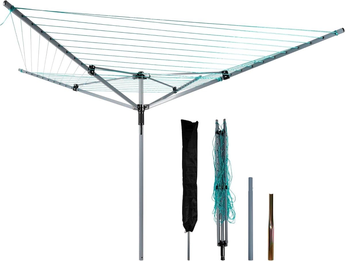 Droogmolen Buiten - Waslijn Tuin - Kleding Drogen - Draaibaar Ontwerp - 60 Meter Lijn - Grijs Groen — afbeelding 1