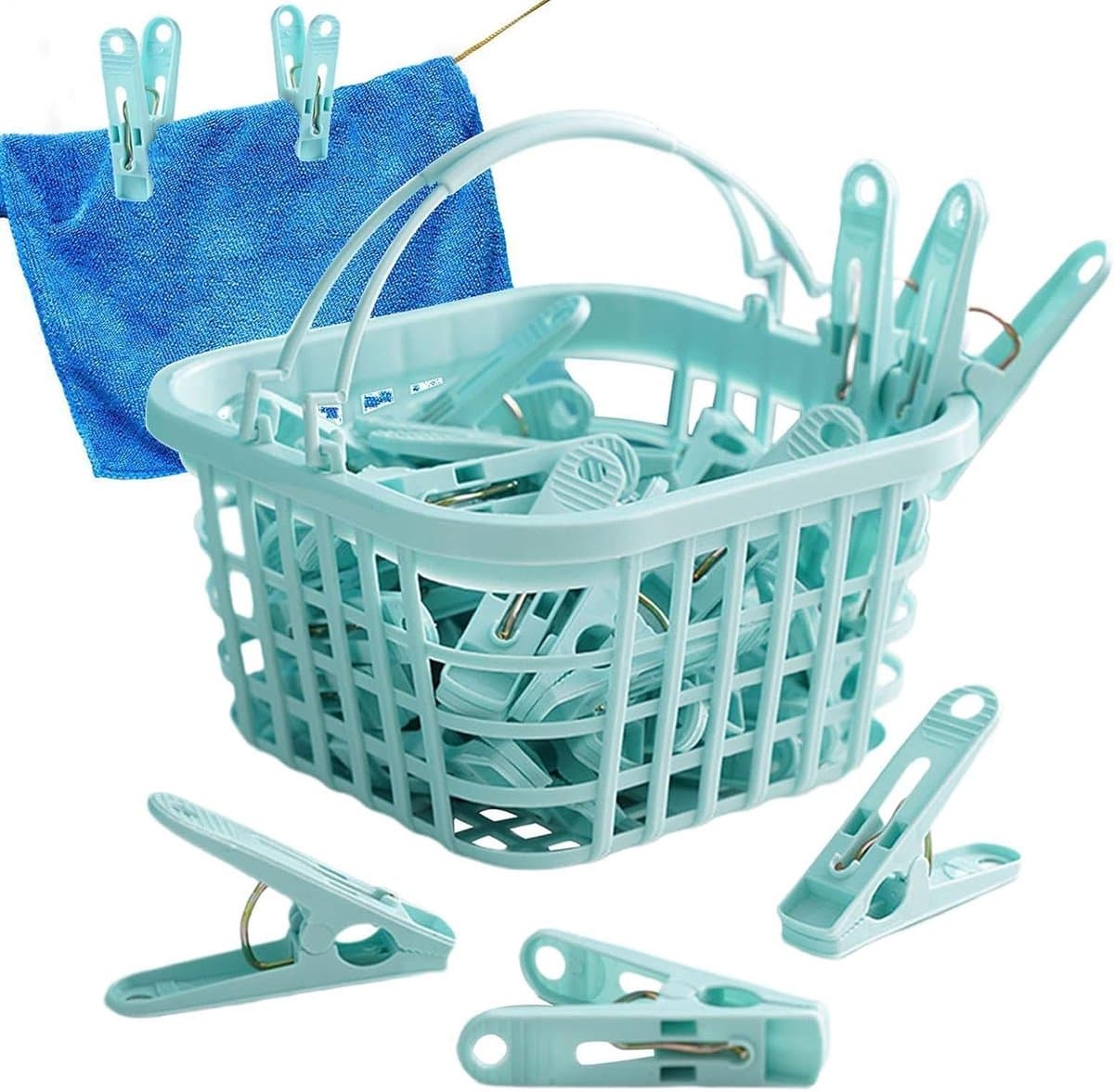 Wasknijperset 30 stuks - Sokkenklemmen mand - Kleding drogen - Winddichte constructie - 7x23.3x7 cm - Blauw — afbeelding 1
