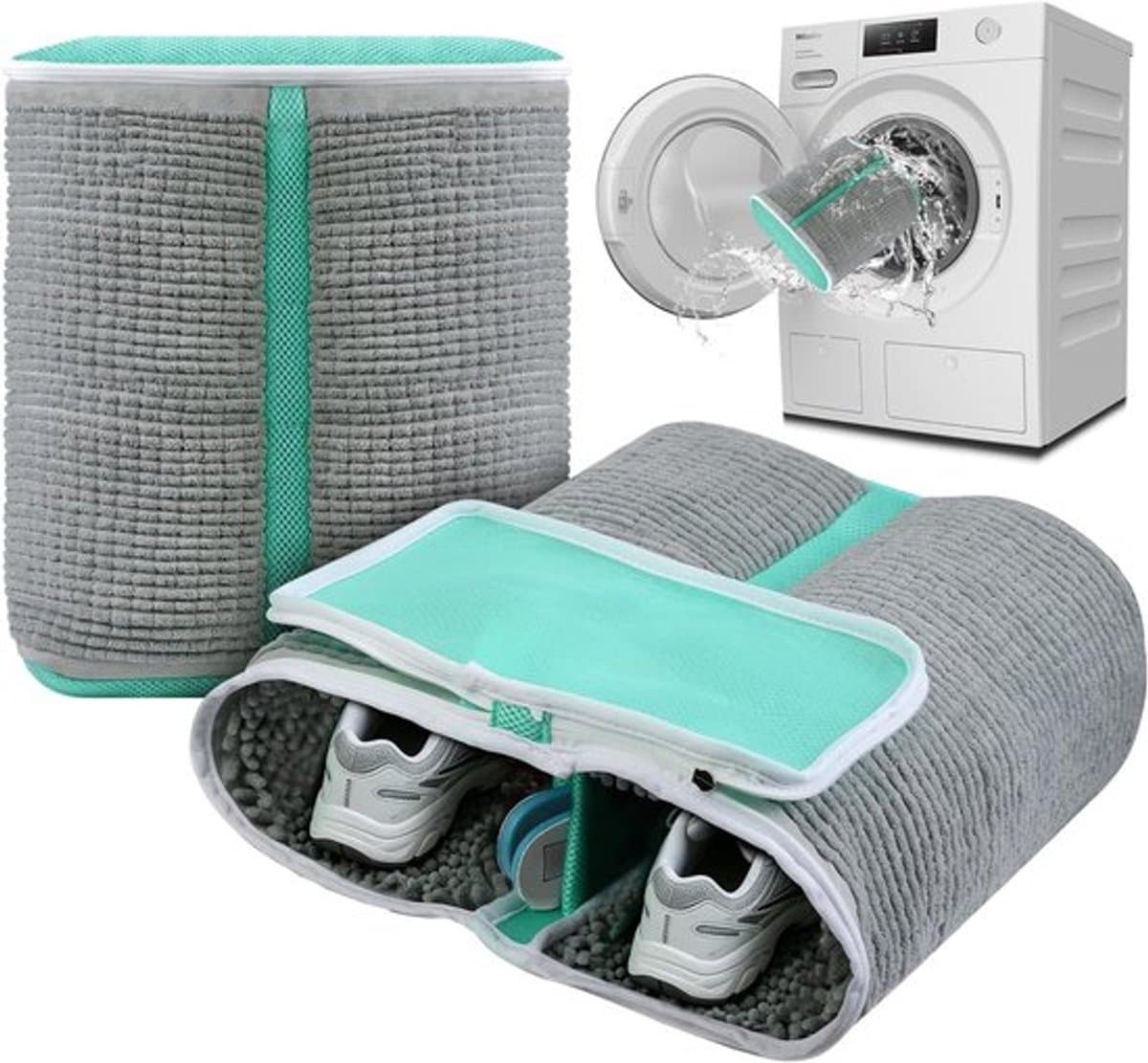 Waszak voor Schoenen en Sneakers XL met Extra Reinigingsvak en Versterkte Ritssluiting - Ideaal voor Wasmachine en Handwas, Grijs — afbeelding 1