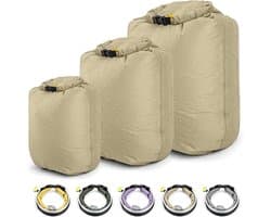 Waterdichte Dry Bag Set - Lichtgewicht Kanozakken Droogzak, Roll Top Drifting Bag,3-Pack Spulzak voor Kajakken Rafting Varen Wandelen Camping Reizen Backpacken, Kaki, Eenvoudig