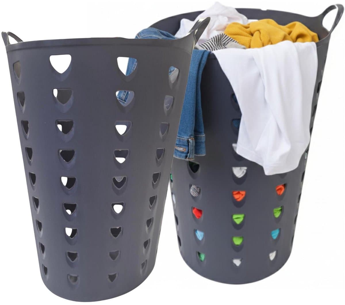 Excellent Houseware Flexibele wasmand - 2x - antraciet - 60 liter - kunststof - 47 x 50 cm — afbeelding 1