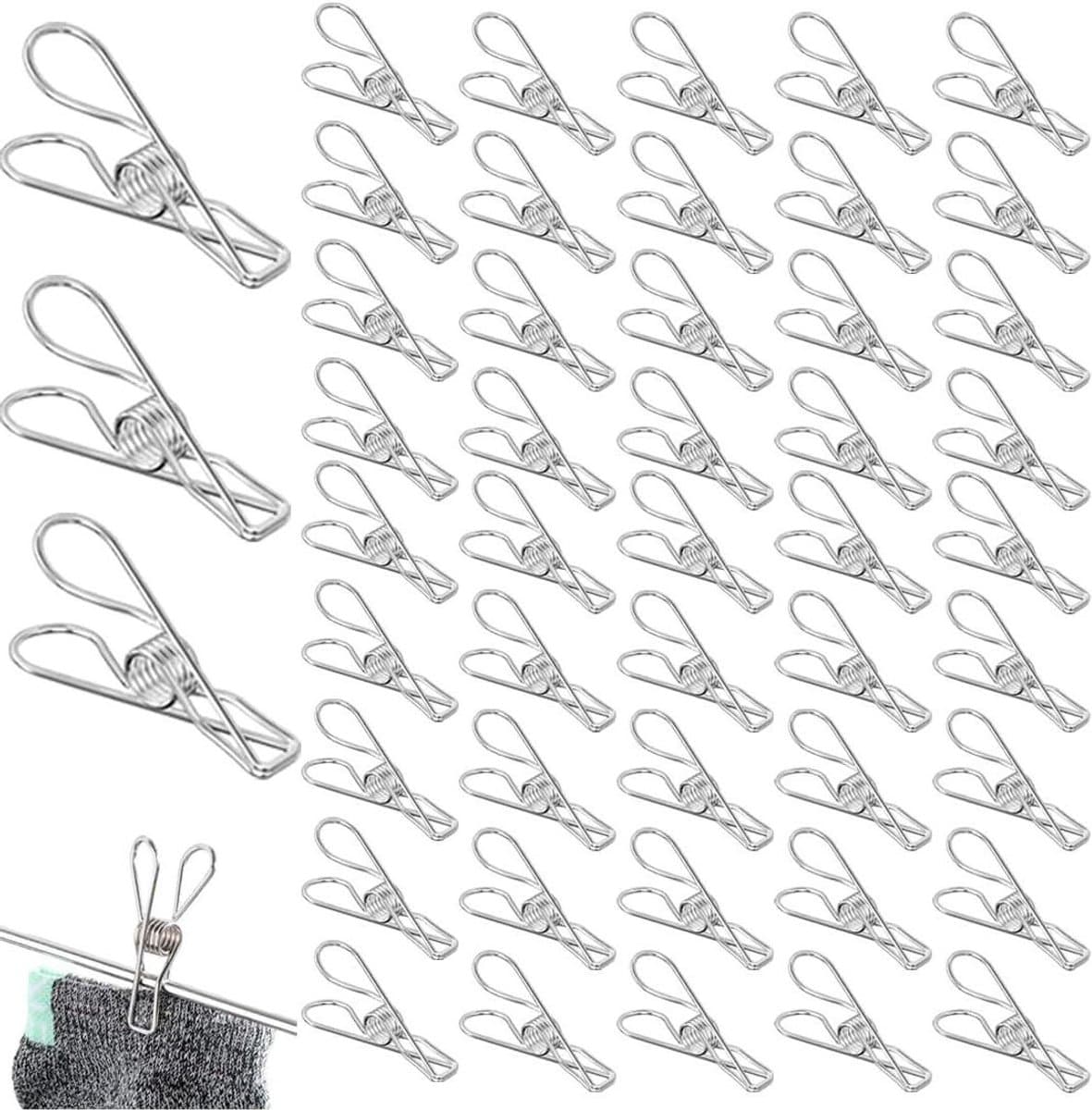 Was Knijpers - Kledinghangers Clips - Kleding Drogen - Roestvrij Staal - 60 Stuks - Zilver — afbeelding 1