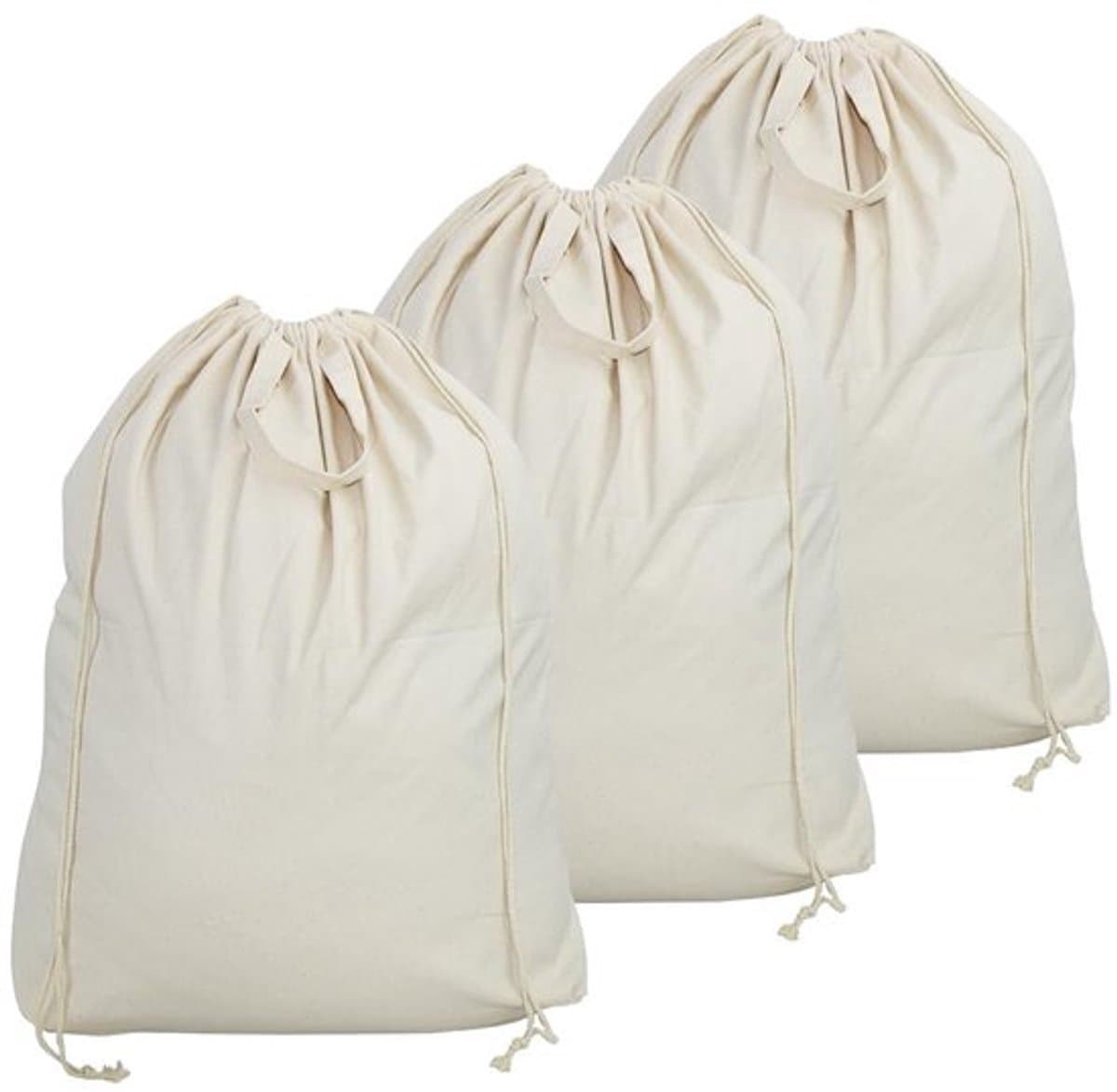 Waszakken 3-pack - Katoenen Canvas - Trekkoord - Handgrepen - Grote Capaciteit 46 x 26 x 70 cm - Geschikt voor Opbergen - Opbergtas — afbeelding 1