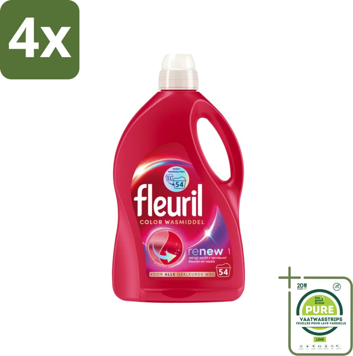 Fleuril - Wasmiddel - Renew Color Vloeibaar Wasmiddel - Gekleurde Was - 54 wasbeurten - Voordeelverpakking - 4 stuks - Wasmiddel voor gekleurde was - Kleurbehoud — afbeelding 1